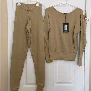 Pretty little thing stone knitted lounge set- SM